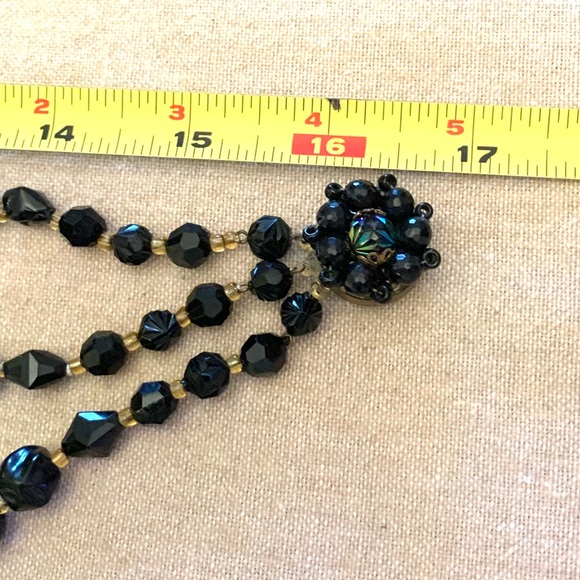 Vintage jet Black aurora borealis Necklace Earrings set west Germany 3 strands - Picture 10 of 15